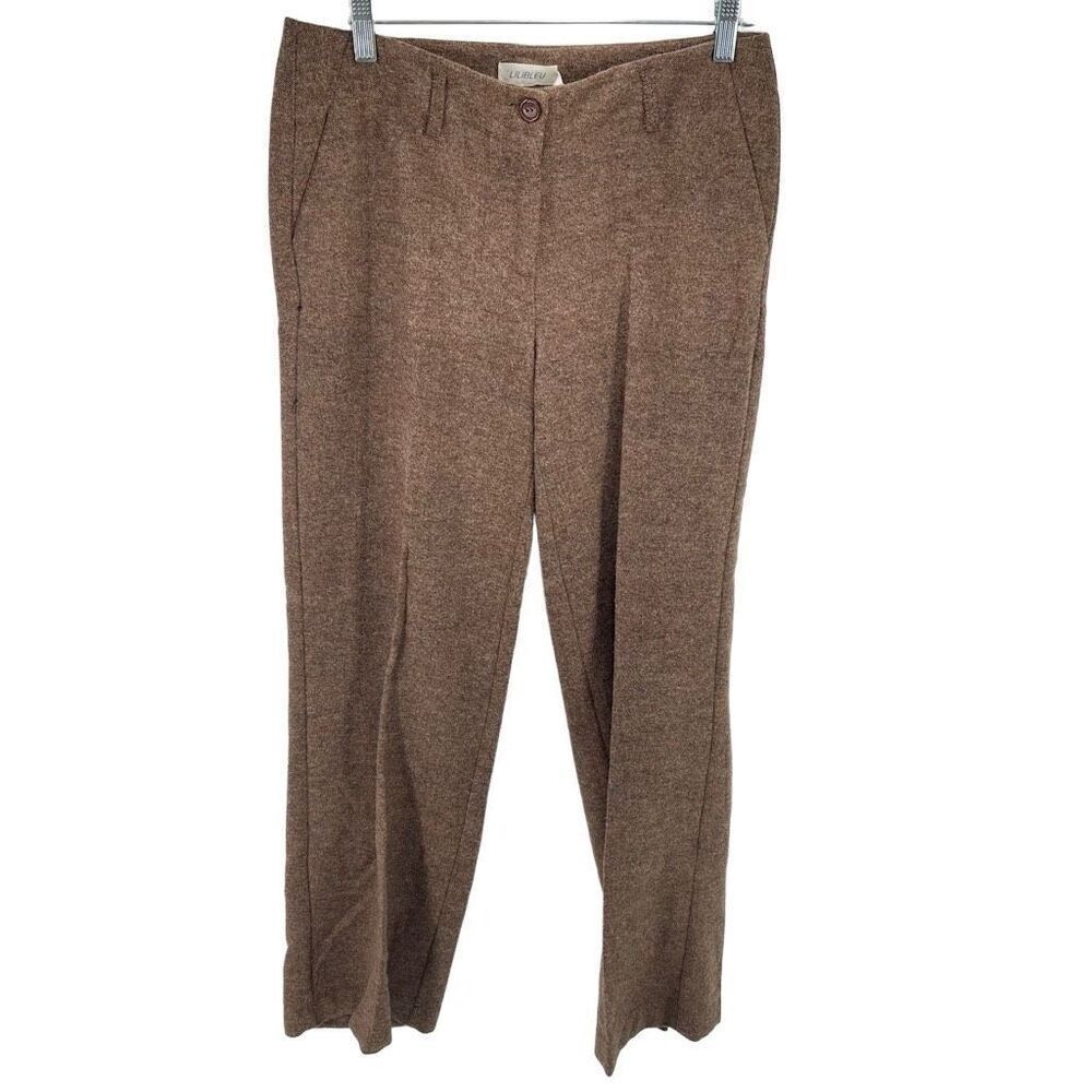 Lilibleu Women's Tweed Flannel Wool Flat Front Flared Pants Brown Size 8 NWT